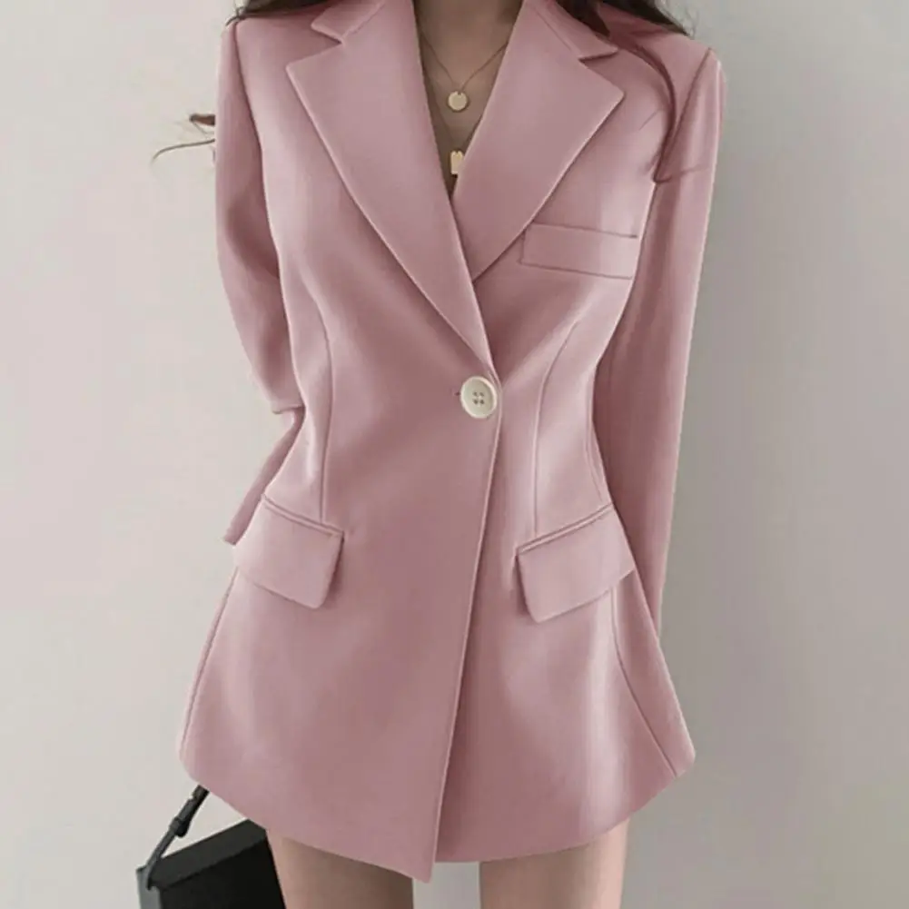 Women Suit Coat Elegant Women's Suit Coat with Lapel Single Button Closure Flap Pockets for Work or Outfits Spring Autumn Solid