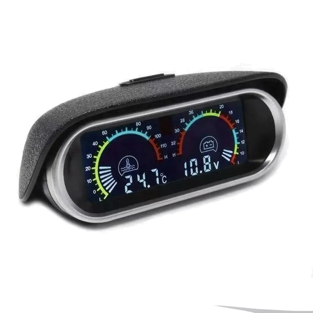 Digital Horizontal 2 in 1 LCD Water Temp Temperature Voltmeter Voltage Gauge With 10mm 1/8NPT Temp Sensor For 12V/24V Car Truck