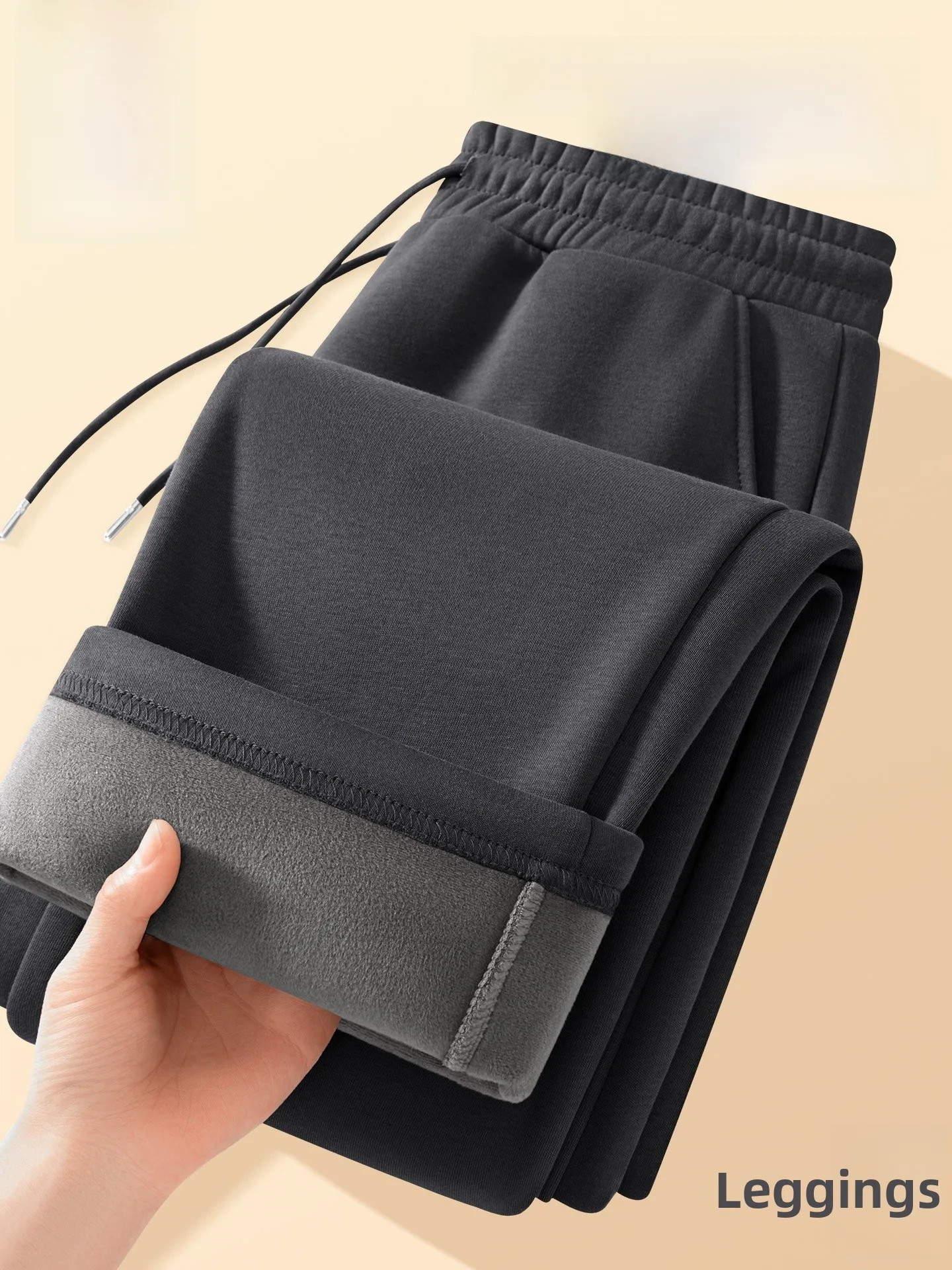 

Мужские спортивные брюки на флисовой подкладке, весна 2026, повседневные, прямого кроя, со средней посадкой, с поясом, из смесового полиэстера и хлопка