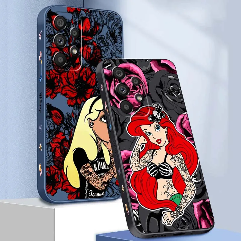 

Cartoon Alice Princess Cool For Samsung Note 20 Ultra A04 A05 A13 A15 A14 A12 A22 A23 A25 A42 5G Liquid Left Rope Phone Case