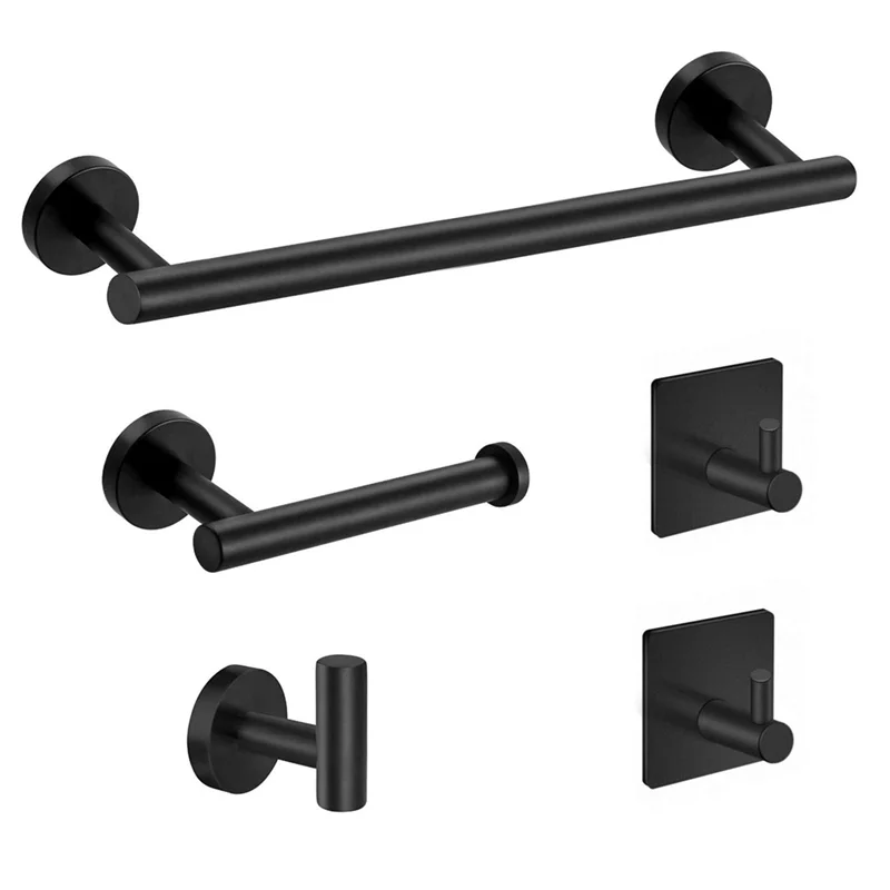 Matte Black Bathroom Accessories Set, SUS304 Stainless Steel Bathroom Hardware Set, Bath Towel Bar