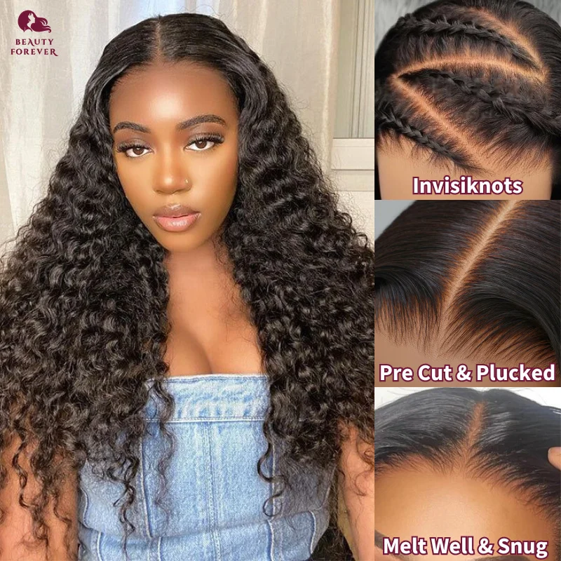 Beautyforever 13X4 Lace Frontal Glueless Wig Invisible Bleached Knots Water Wave Lace Front Human Hair Wig Density 180%