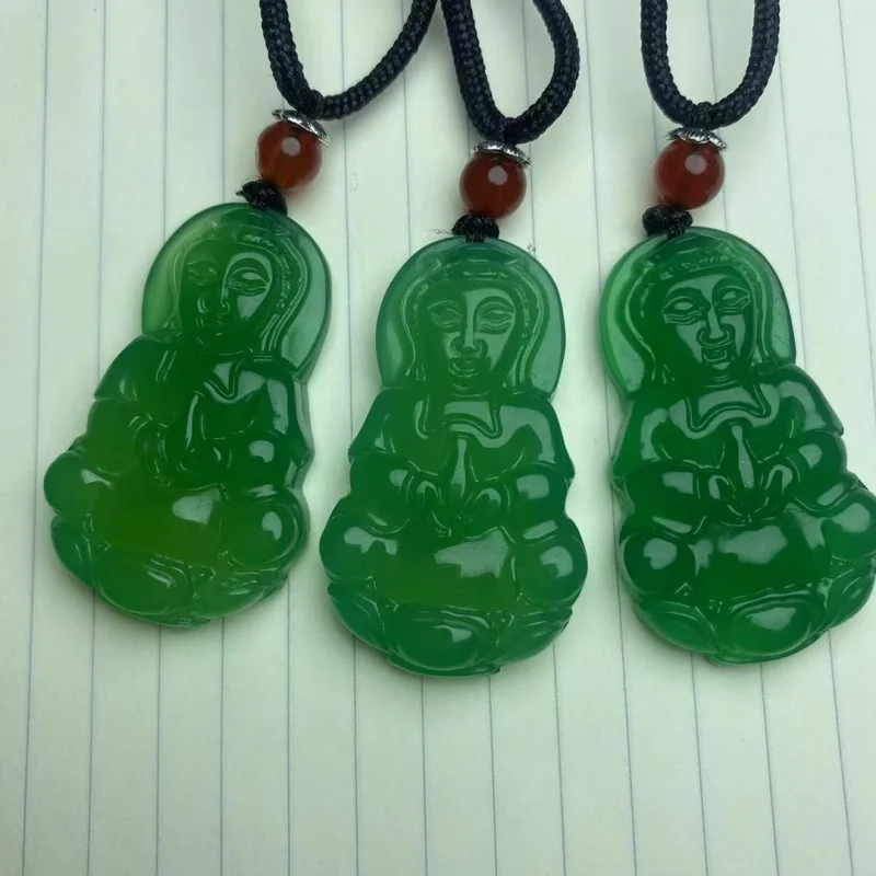 Green Agate Green Chalcedony Maitreya Buddha Avalokitesvara Pendant Big Belly Little Buddha Bodhisattva Jade Gift Meeting Sale G