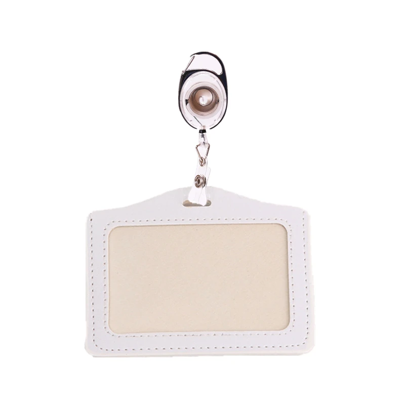 1Set PU Leather Name ID Card Holder Clip Keychain Badge Reel Retractable for Staff Pass Work Card Cover Working Permit Case