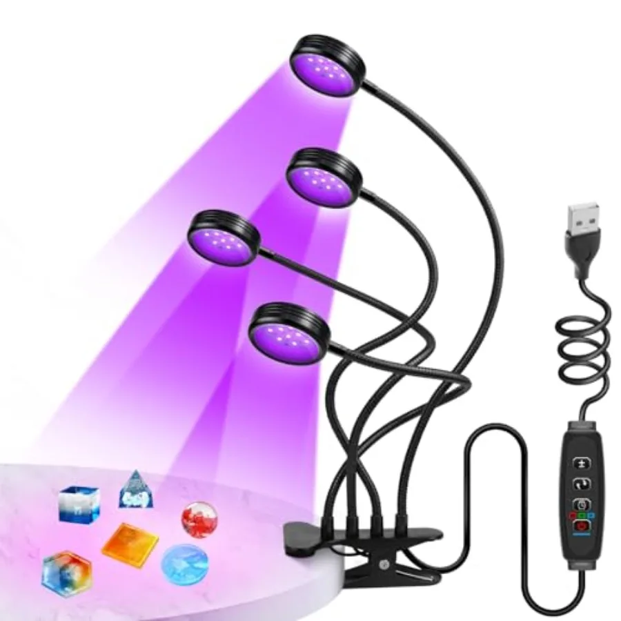 

UV Light with USB, 20W 395nm~405nm Dimmable Portable Gooseneck Clamp Black Lights, UV Lamp with Clip for Glue Resin Curing, Gel