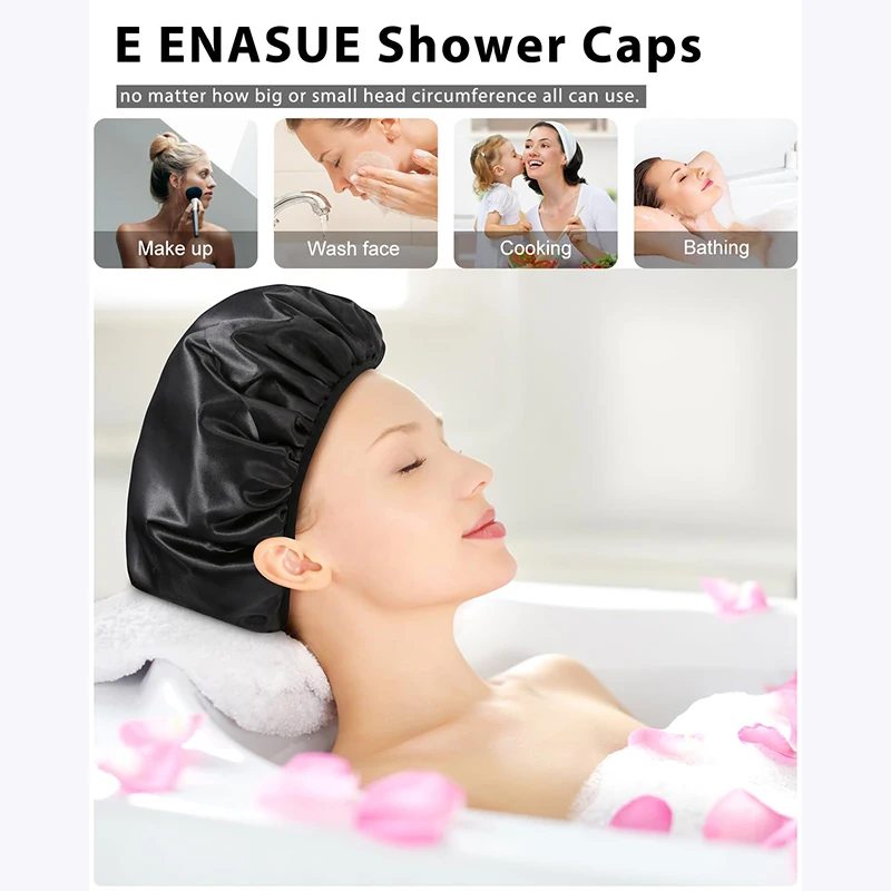 Reusable 3-layer shower cap extra large waterproof shower cap for all types of long hair adjustable women's shower cap