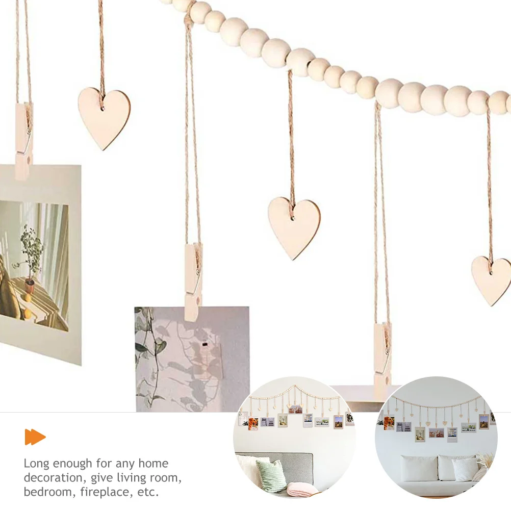 

1Set Wall Hanging Photo Display Garland with Clips Highgrade Wood Rope Long Lasting for Family Photos Holiday Cards Decor