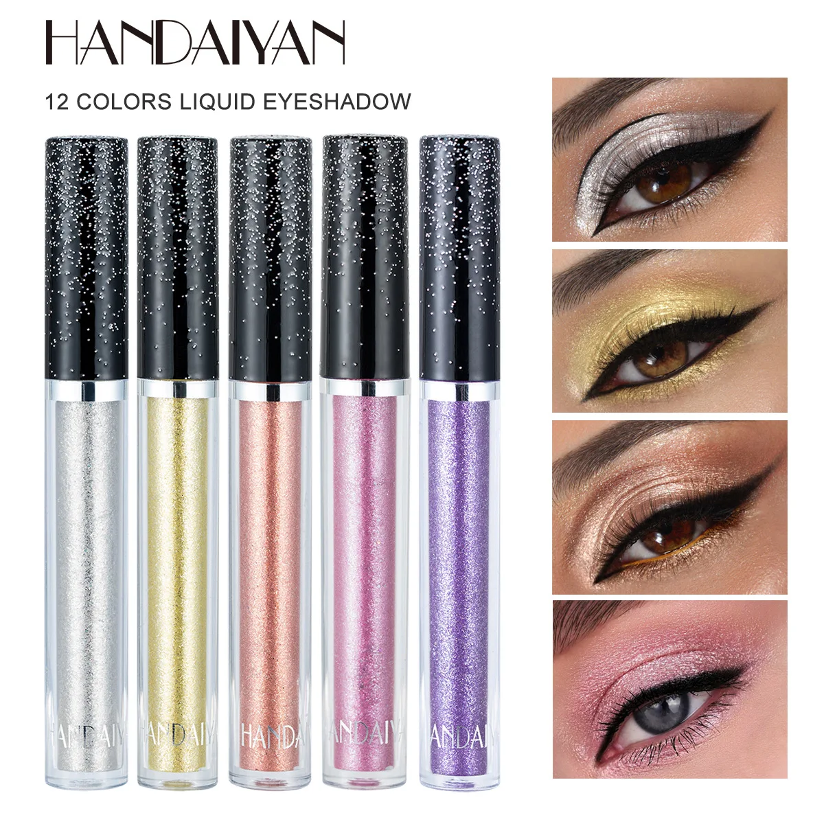 Handaiyan อายแชโดว์โลหะเหลว12สีอายแชโดว์ระยิบระยับแวววาวแวววาวกันน้ำติดทนนานไม่ซีดจาง