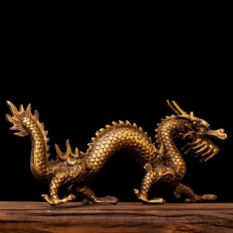 Feng Shui Copper Five Element Dragon Statue Water Fire Earth Symbol Desktop Home Decor