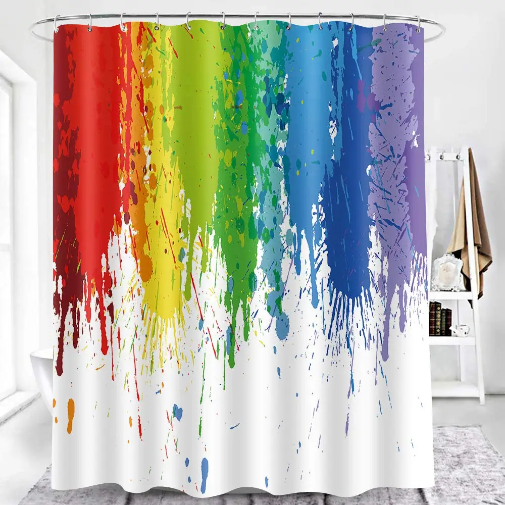 Splashing Graffiti Shower Curtain Fluid Rainbow Color Paint Style Polyester Waterproof Fabric Bath Curtains for Art Home Decor