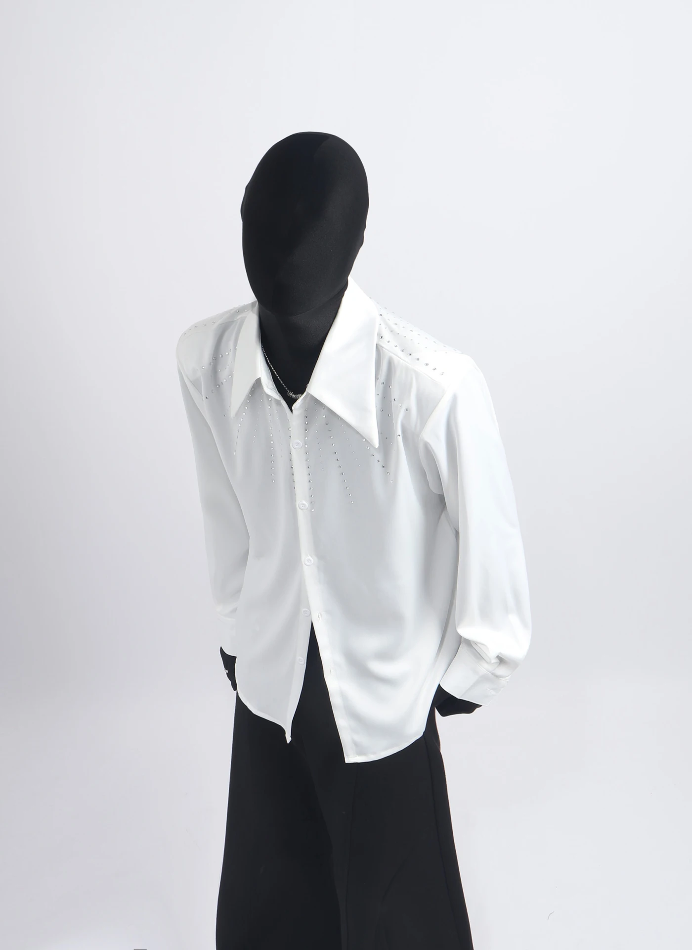 Fashion Trend High-End Heavy Rhinestone Long Sleeve Shirt Handsome Men Versatile Casual Cool Breathable Turn-Down Collar Shirt