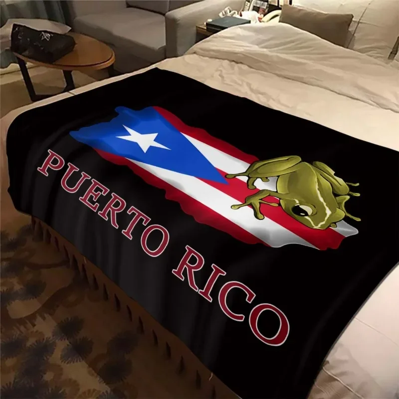 Soft Warm Puerto Rico Flag Coqui Frog Pattern Flannel Blanket Car RV Travel and Cozy Ideal Gift for Birthday and Any Occasion