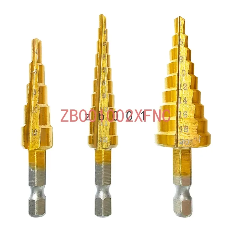 Hexagonal handle titanium plated ladder drill tower drill bit set 3-12/4-12/4-20mm small three/six piece set