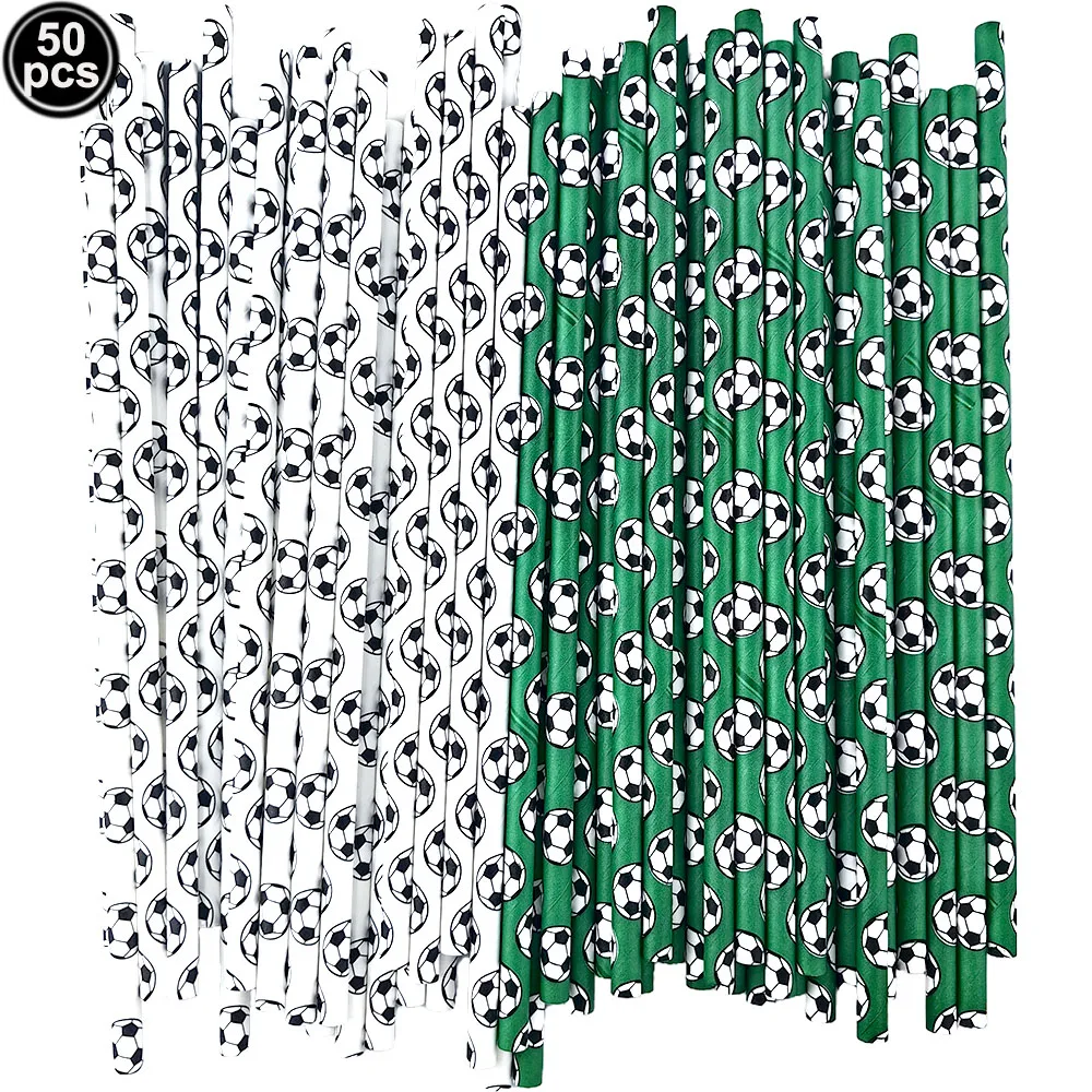 25/50/100 Stück Fußball-Papier-Trinkhalme, Fußball-Party-Strohhalme, biologisch abbaubare Einweg-Strohhalme, Fußball-Themenparty-Dekorationen – Detail 2