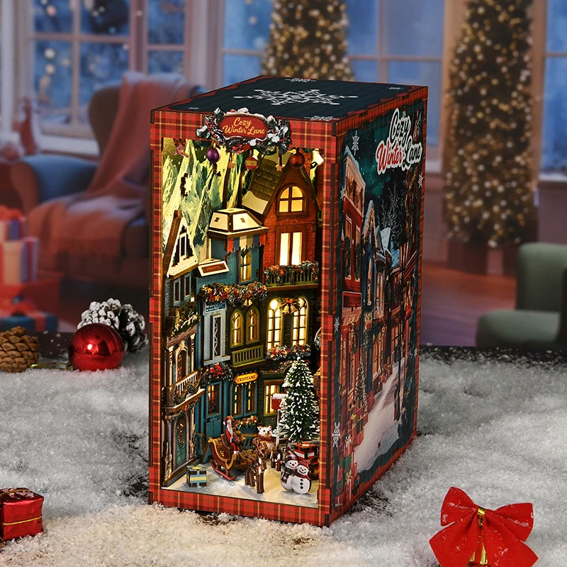 새로운 크리스마스 거리 모퉁이 북누크 DIY 키트 - 북엔드 모델 하우스, 수제 조립, 창의적인 선물 크리스마스 블랙 프라이데이