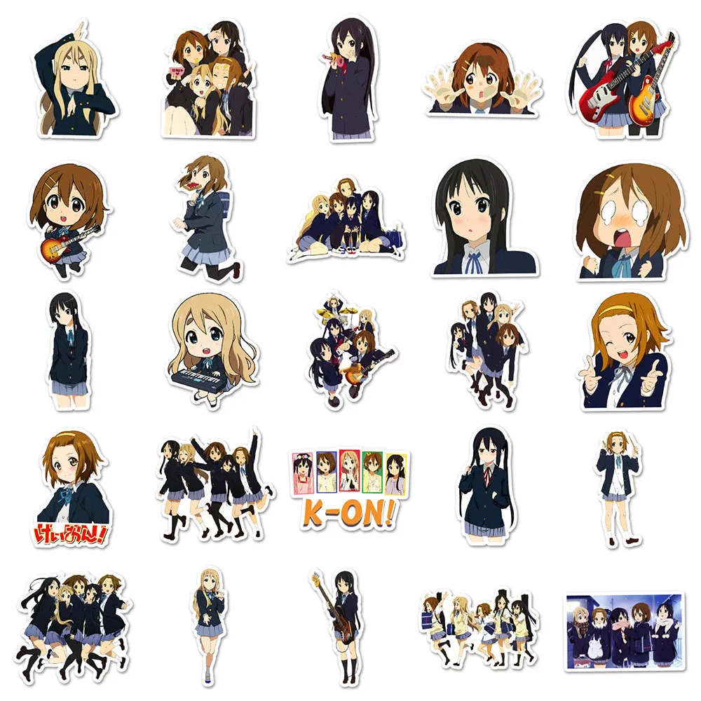 10/30/50PCS Anime naklejki K-ON kreskówka dziewczyna PVC naklejki dekoracyjne zabawna zabawka prezent wodoodporny DIY Laptop telefon walizka Notebook