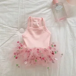 Cute Pet Dog Dress Cherry Strawberry Print Dog Clothes Suspender Skirt Chihuahua French Bulldog Cat Clothing Girls Dog Costume