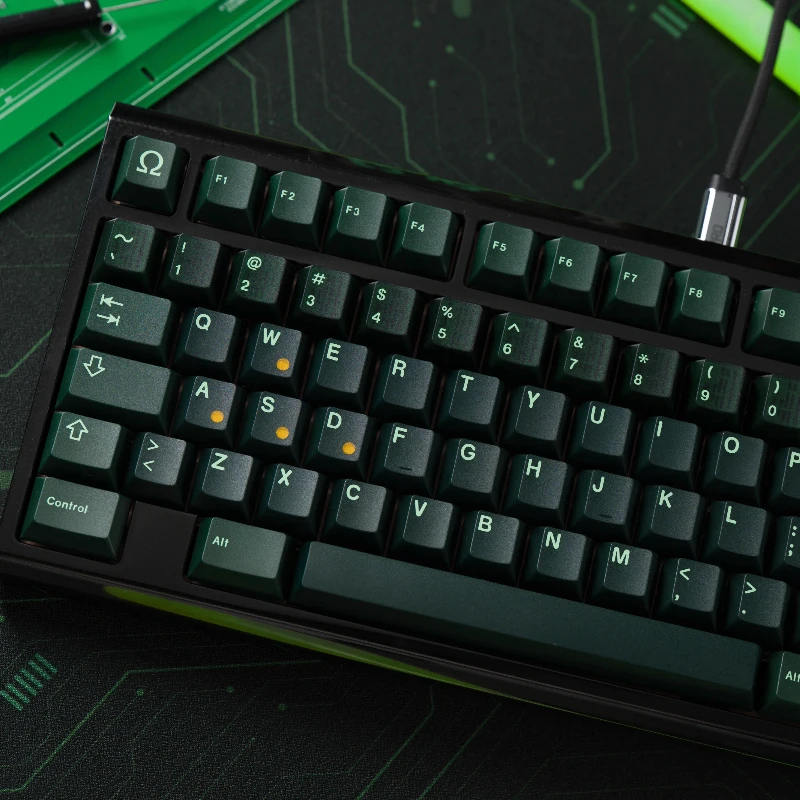 KKB OHM: Zielone Keycapy Tematyczne ABS Sub Keycap Personalizowane Profil Cherry Niestandardowe Keycapy Gamingowe do Klawiatur Mechanicznych na Prezent