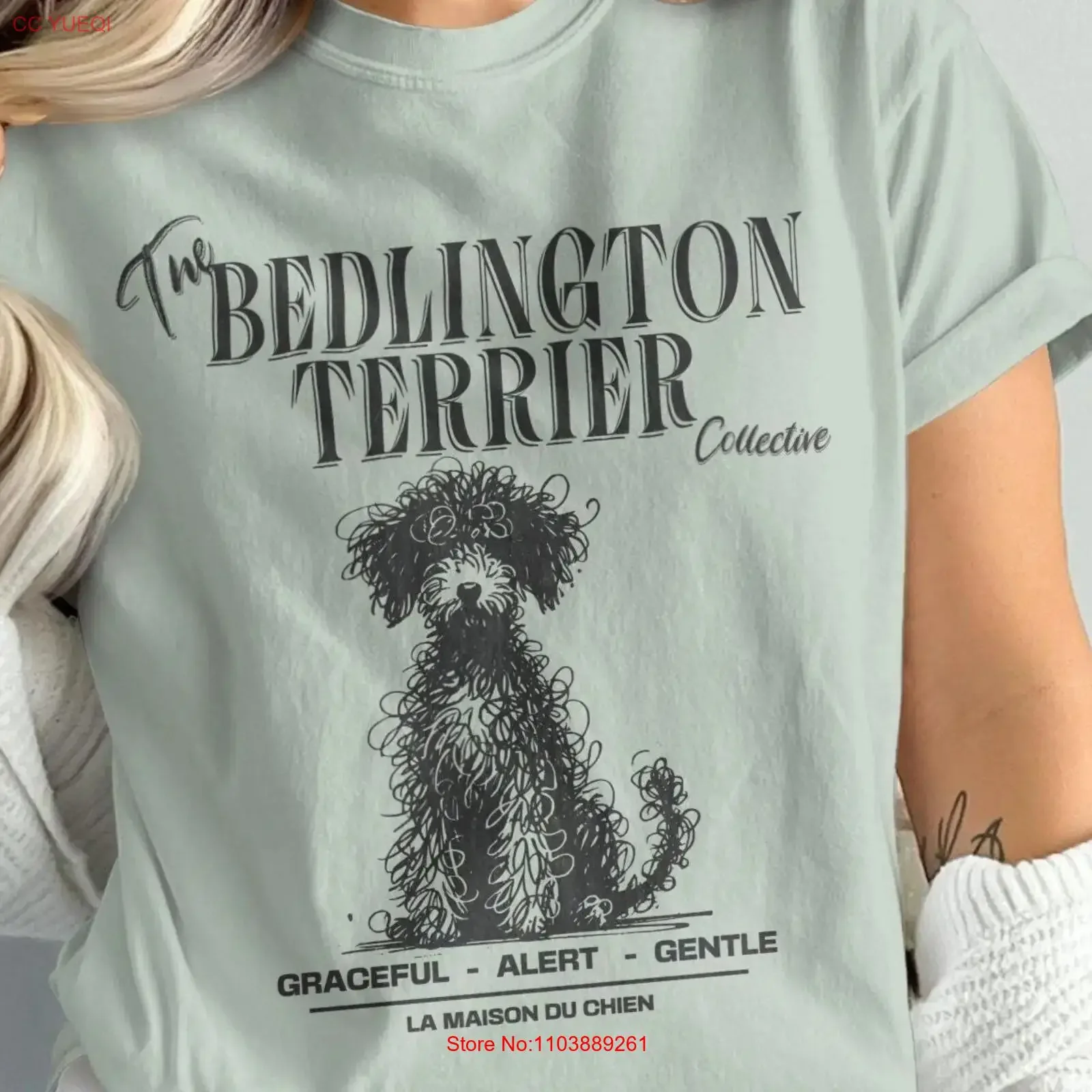 Camiseta Bedlington Terrier con diseño de Doodle Art, perro de raza única para amantes, mamá, papá, estilo vintage lavado, para uso diario, transpirable para hombre