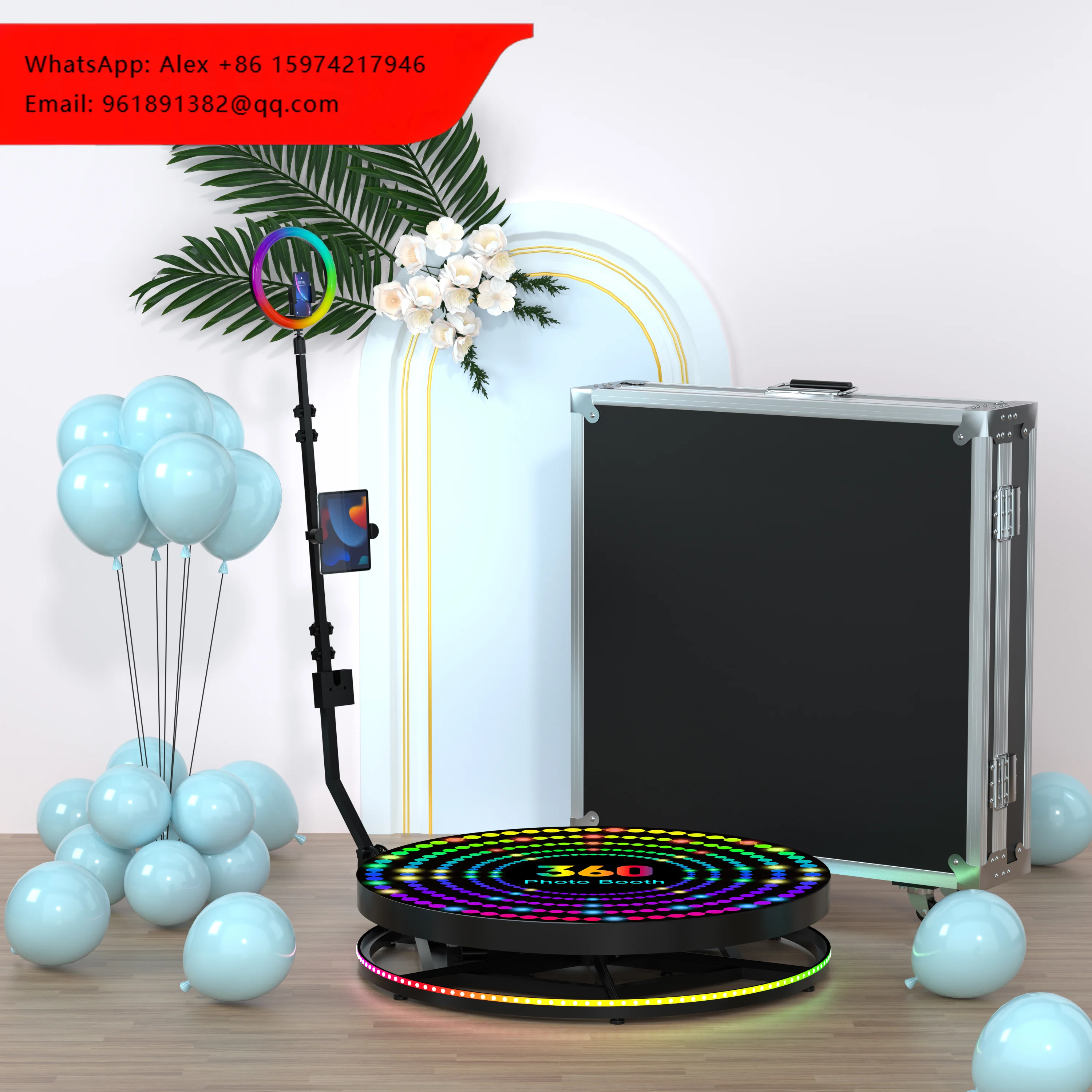 

360 Degree Rotating Photo Booth For 4 Compatible With Cameras IPads Smartphones SLRs