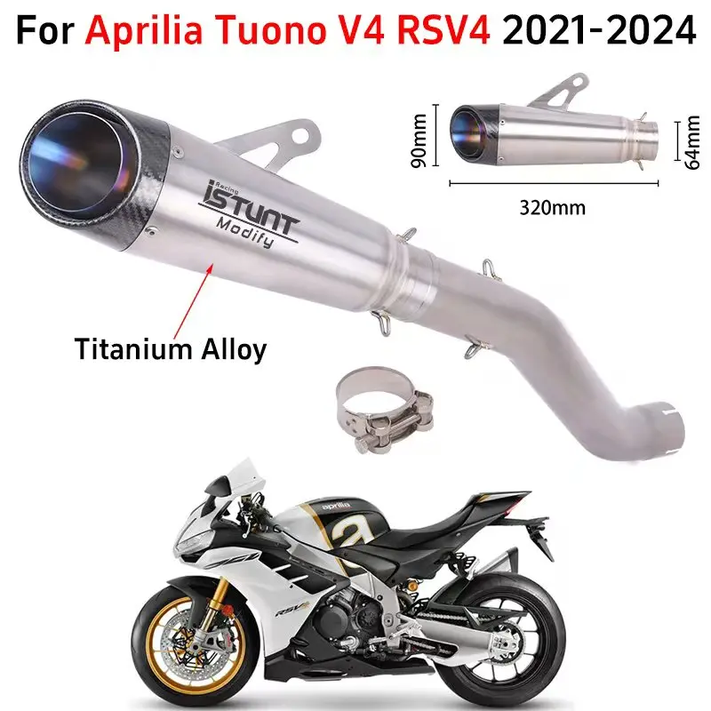 

Slip On For Aprilia Tuono V4 RSV4 2021 2022 2023 2024 Motorcycle Exhaust System Escape Mid Link Pipe With Carbon Fiber Muffle