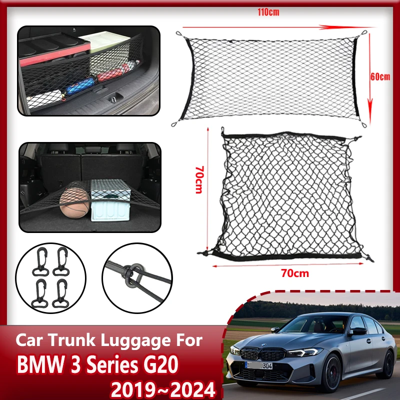 

For BMW 3 Series G20 G21 G28 2019-2022 2023 2024 Car Boot Trunk Cargo Nets Nylon Elastic Storage Organizer Parts Car Accessories