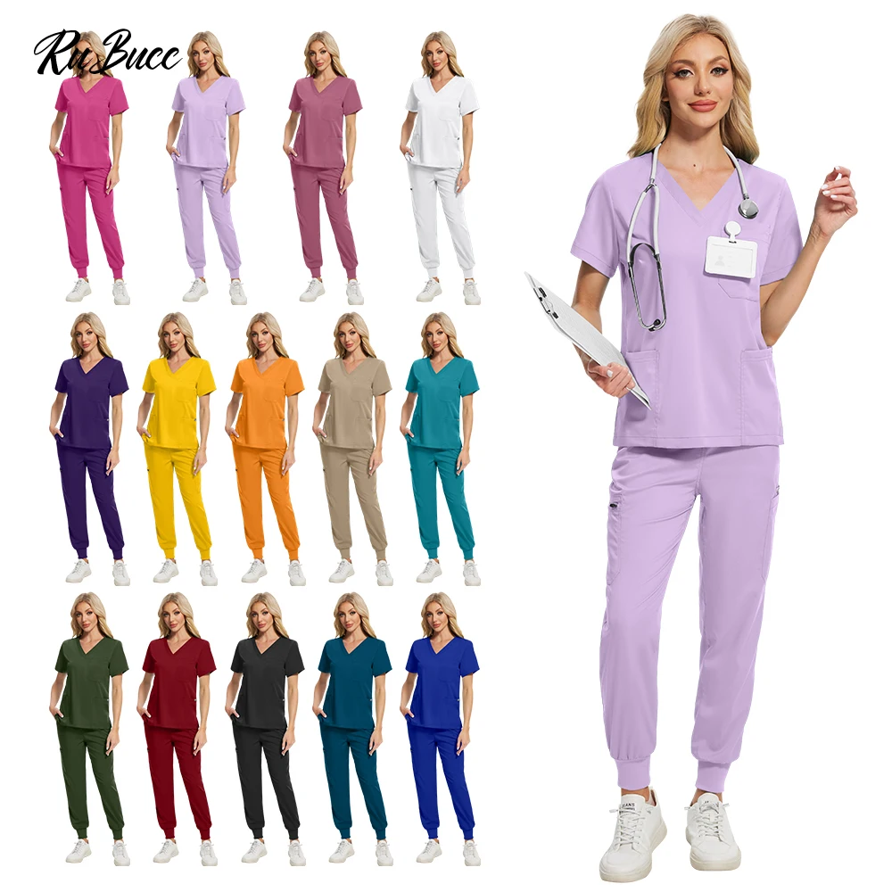 

Two-piece Scrub Set Doctor Costume Women Medic Care Uniform Scrub Anti Wrinkle Fabric Hospital Uniform Nursing Medical Scrub Set