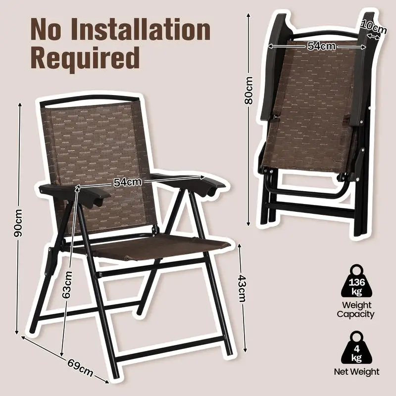 

4 Pieces Folding Dining Chairs with Smooth Armrests and Sling Back