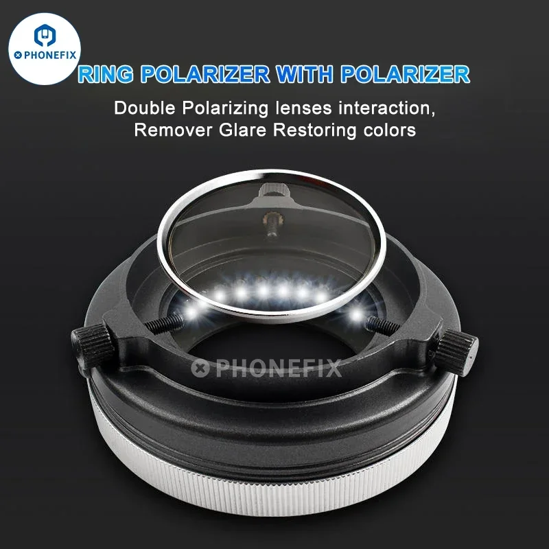 Polarized LED Ring Light Source Anti Glare 35pcs DIP/SMD LED Beads Double Polarizer Lens Microscope Lamp to Restoring Colors