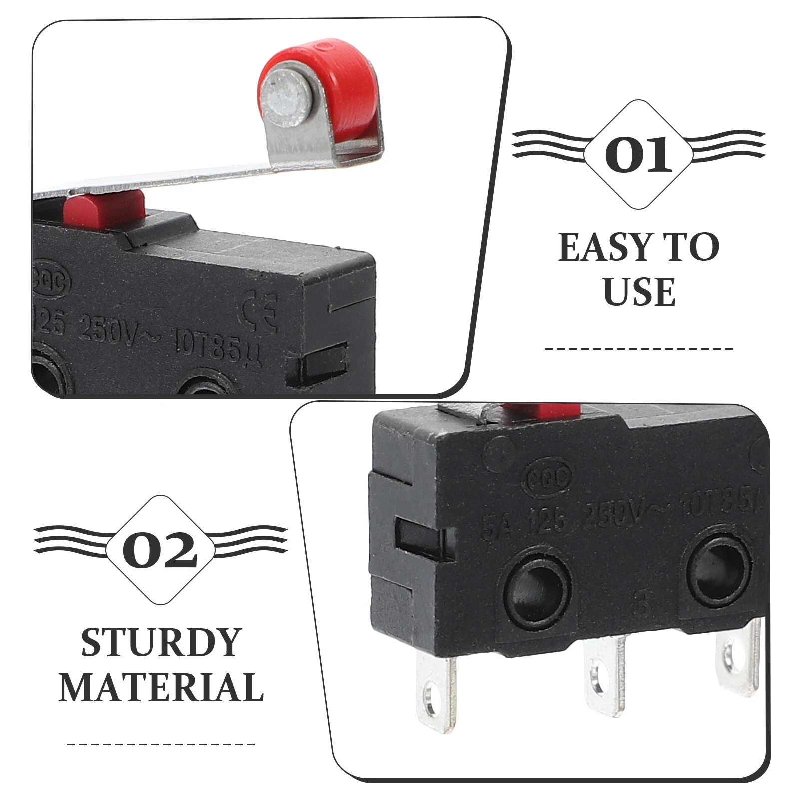 

Micro Switch SPDT 1NO 1NC 22g 20x6x10mm Lever Black Red Silver 125-250V Roller Limit Switch NC Microswitch Oven Door Microwave