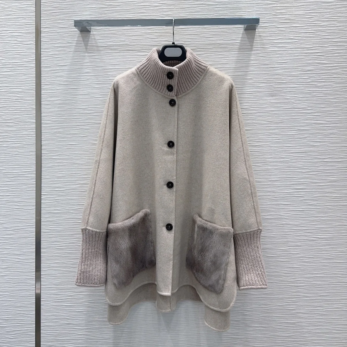 High Quality Women Stand Collar Loose Mid Length Coat, Knitted Cuff Single Breasted Winter Outerwear lyt2610709