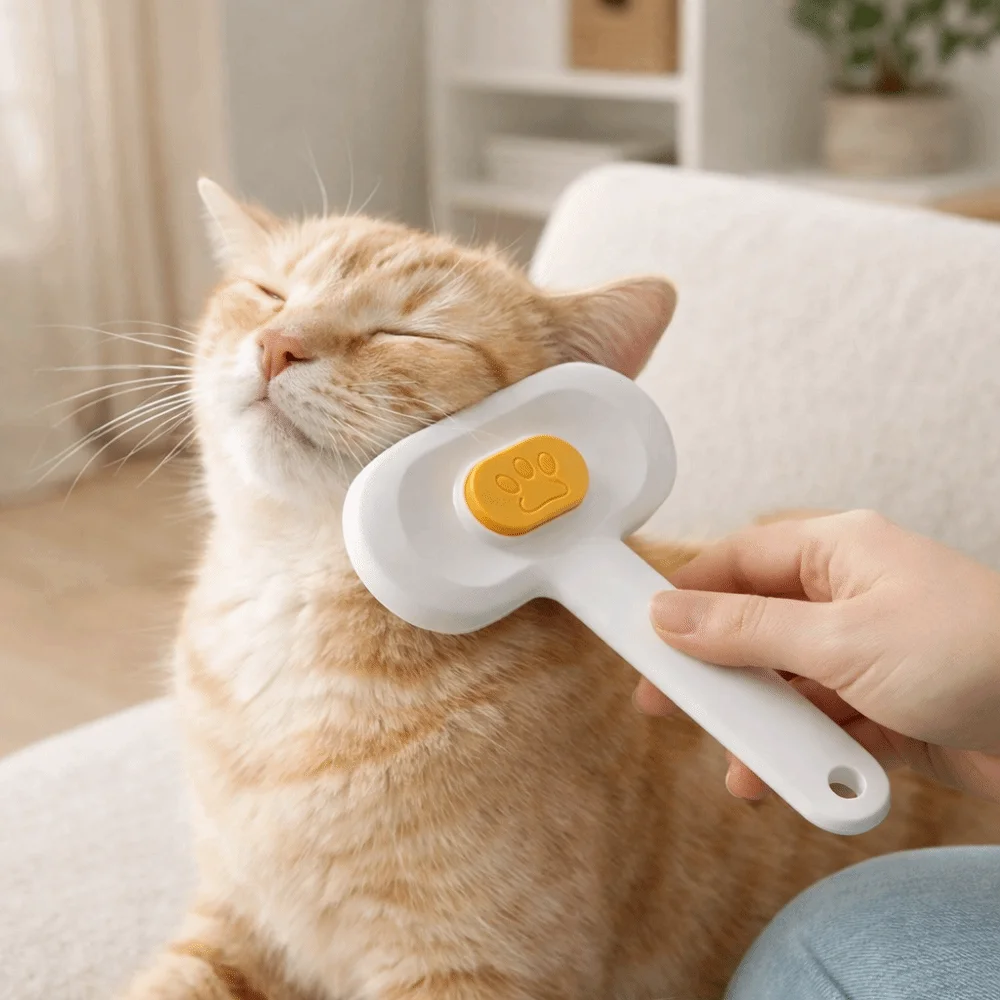 

One Button Automatic Pet Hair Remover Stainless Steel Comfort Grip Cat Cleaning Comb Fine-toothed Pets Hair Removal Comb