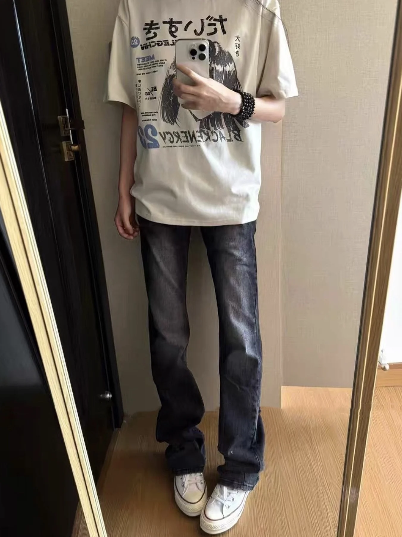 

American Retro Slim Fit Straight Leg Jeans Men's High Street Vibe Pants Bell Bottoms Grey Black Skinny Jeans Casual Denim