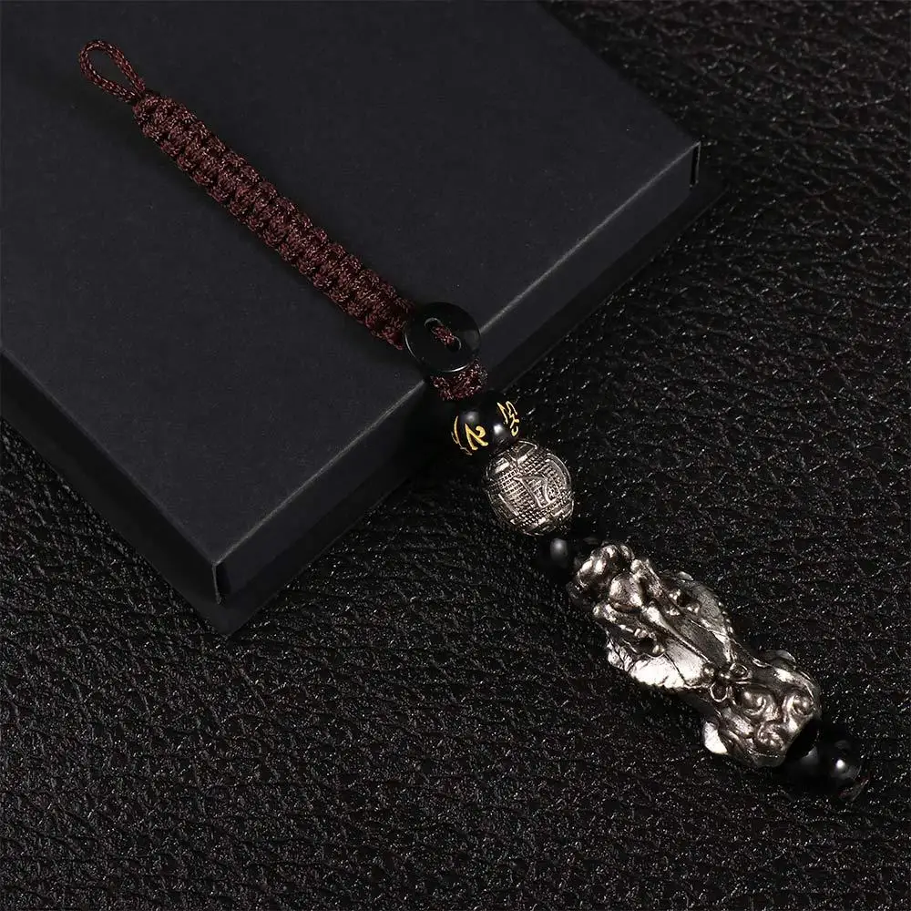 Phone Charm Accessories DIY Trinkets Attract Wealth Obsidian Stone Beads Car Pendant Keychain Car Key Accessories Pixiu Pendant