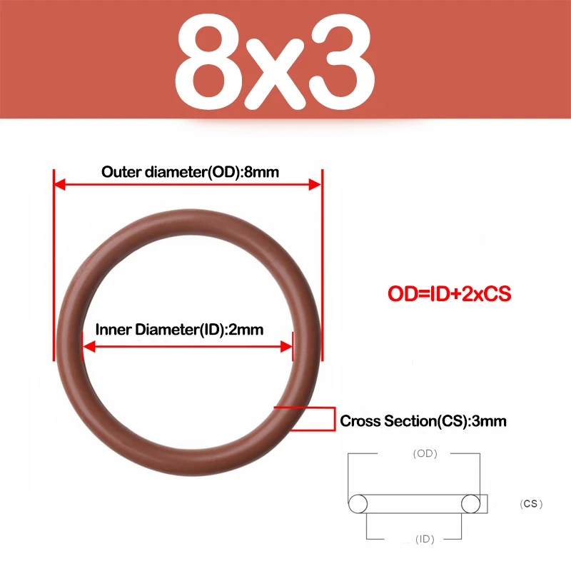 CS 3mm, Brown FKM O Ring Seal, High Temperature and Corrosion Resistance, Fluorine Rubber Outer Diameter 8-1000mm, Wire Diameter