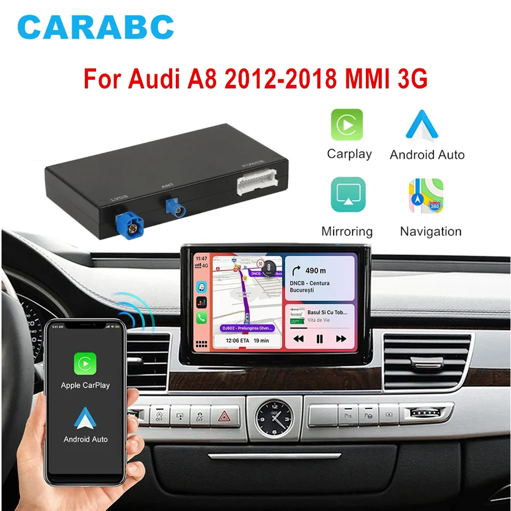 CARABC For Audi A8 2012-2018 MMI 3G Mirror Link AirPlay Bluetooth GPS Navigation Wireless CarPlay Android Auto Adapter