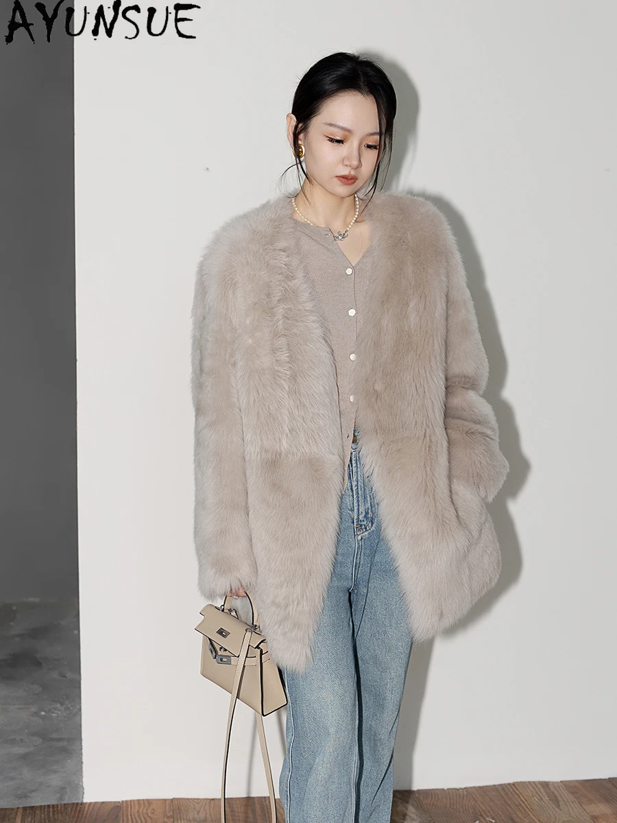 معطف فرو من جلد الغنم الطبيعي من AYUNSUE للنساء سترة من الجلد الحقيقي سترات شتوية متوسطة الطول 2025 ملابس فاخرة للسيدات شুবা Жenskয়া