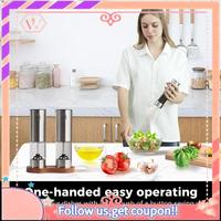 Electric Salt And Pepper Grinder Set Rechargeable Automatic Pepper Grinder With Wooden Tray For Home Electric Grinder