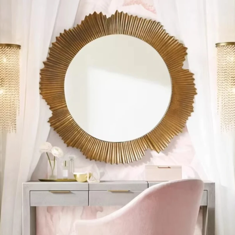 European Style Decorative Mirror Design Round Wooden Decorative Mirror Luxury Makeup Wall Specchio Da Parete Decoration Home