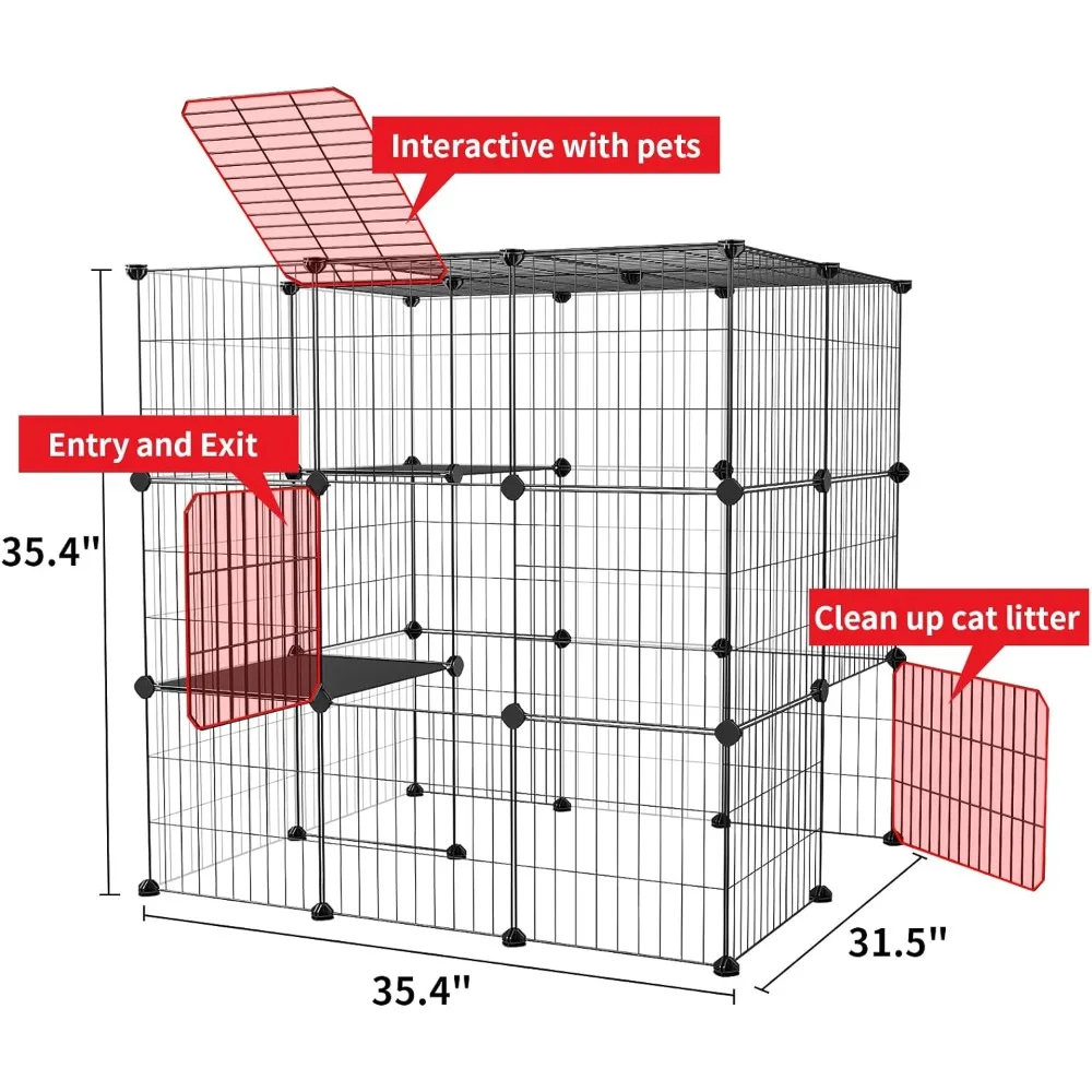 3-Tier Cat Cages,Enclosure DIY Cat Playpen Catio Detachable Metal Wire Kennels Cats Crate Large Extra Exercise Place Ideal