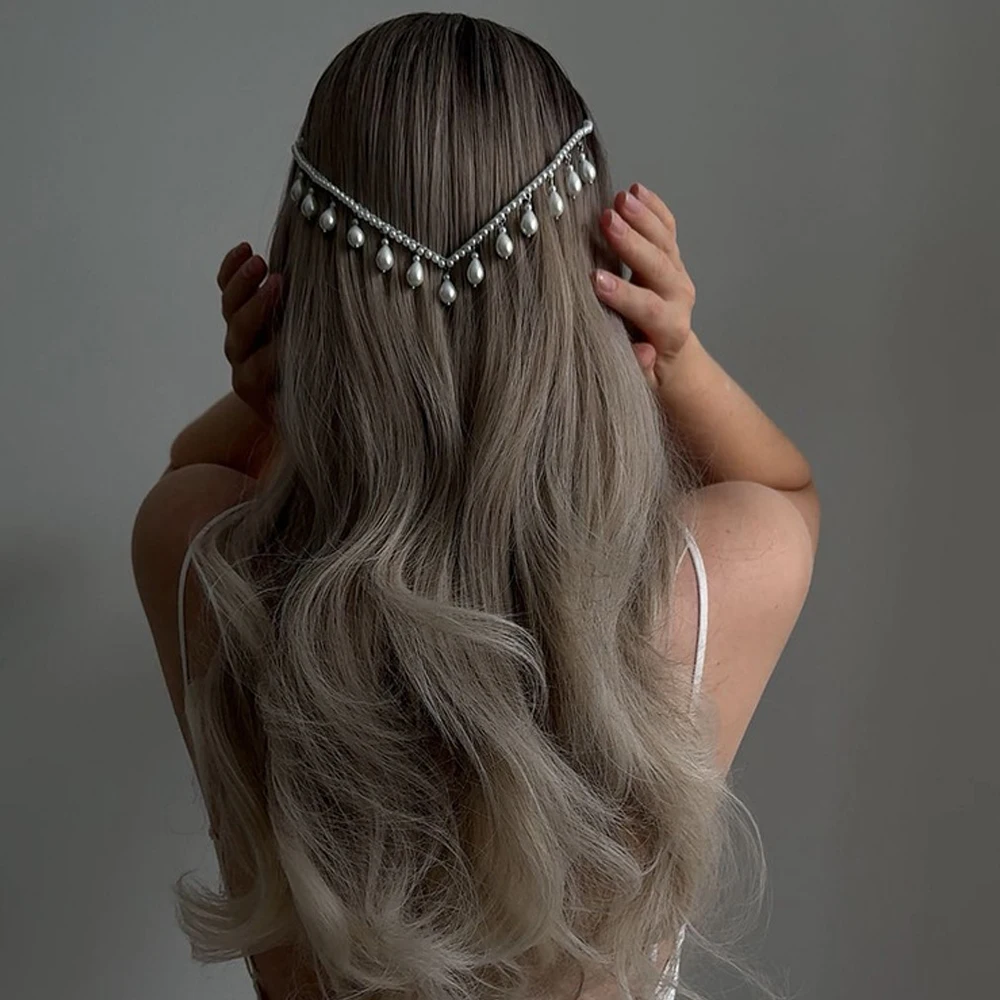 موضة اللؤلؤ شرابة V شكل خوذة مشط الزفاف إكسسوارات الشعر 2025 اليدوية الهندي الزفاف رئيس سلسلة كليب للنساء هدية #1