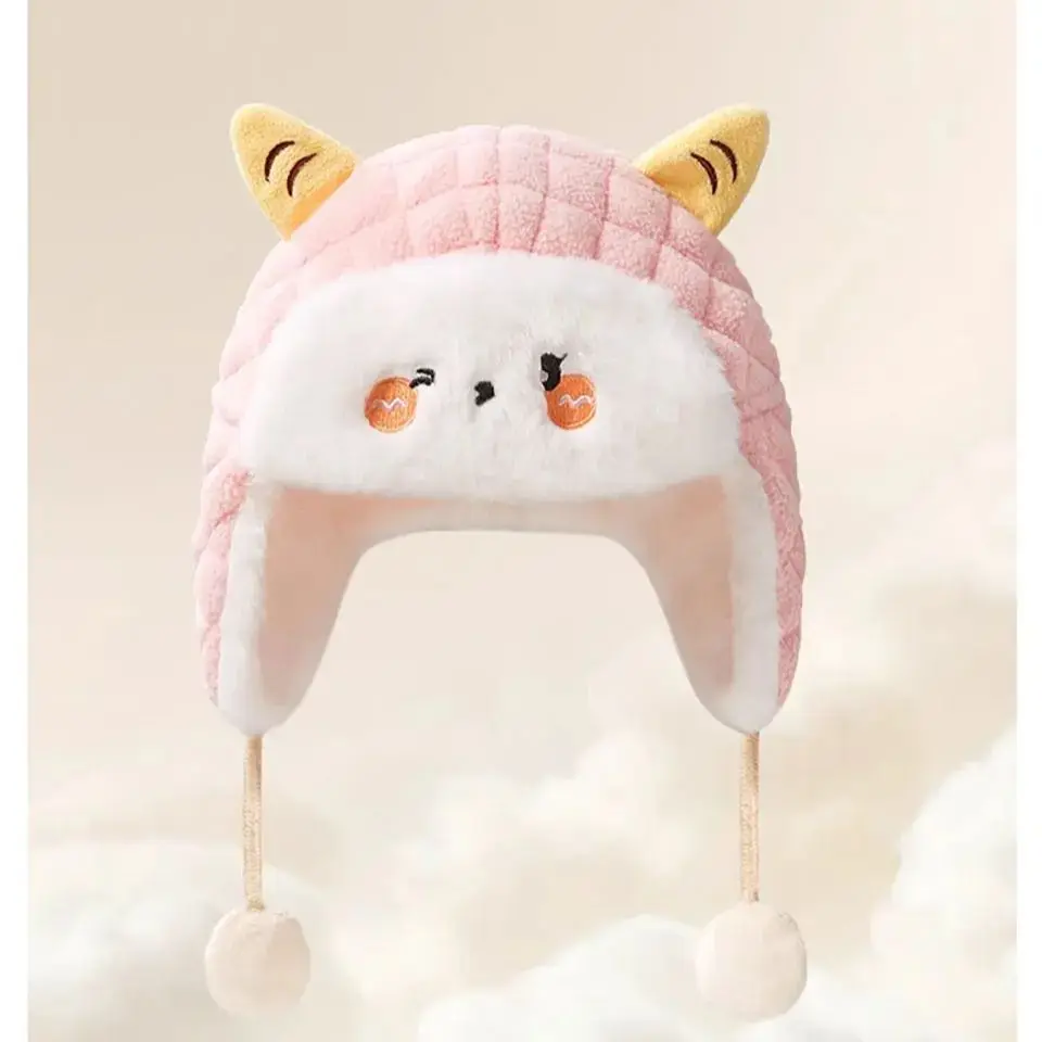 AIBEDILA Baby Plush Hat Autumn Winter Warm Cap Infant Boys Girls Bonnet Cartoon Solid Kids Warm Earflap Hat Toddler Accessories