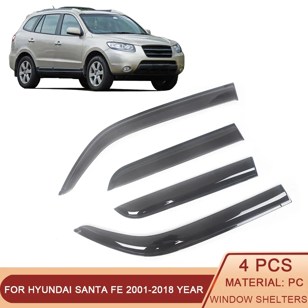 

For Hyundai Santa Fe 2001-2018 Auto Black Tinted Car Side Window Visor Guard Vent Awnings Shelters Rain Guard Door Ventvisor