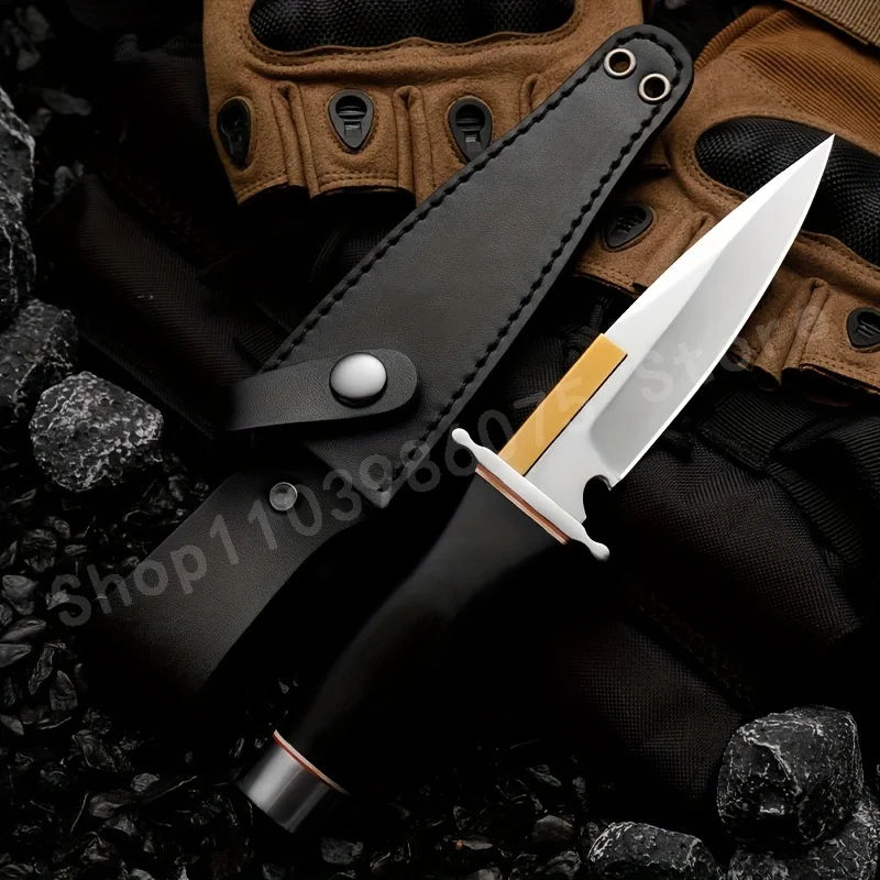 

Durable Straight Knife 9Cr13Mov Blade Ebony Handle Suitable for Outdoor Camping Hiking and Daily Emergency Carrying Men's Gifts