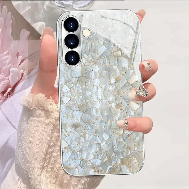 Pearl-bead textured background electroplated glass phone case for Samsung GalaxyS26 S25 S24 S23 S22 S20 FE/Ultra/Plus drop Cover