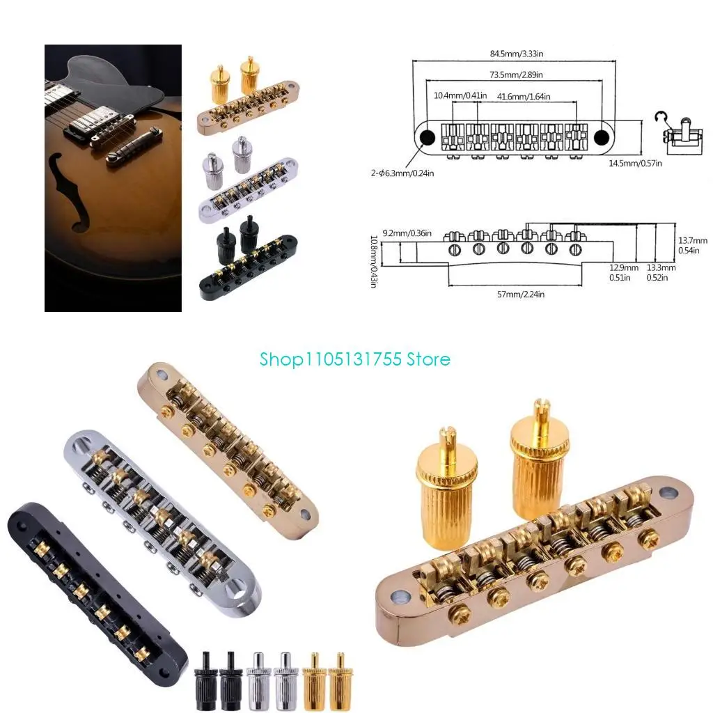 K0EF Guitar Roller Saddle Bridge Tune O-Matic Bridges with Post Hole 6.3mm Replacement Set for Most 6 String Electric Guitars