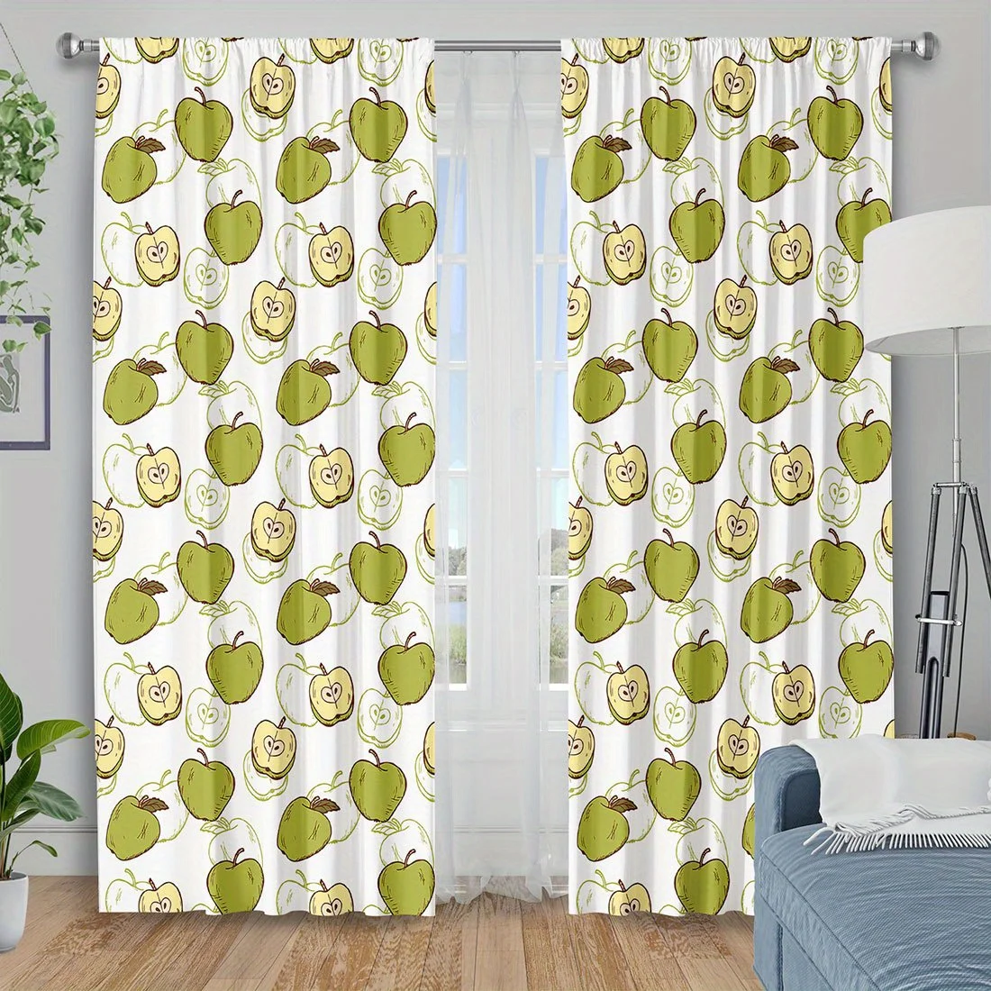 Green Pear Pattern Curtain, Cute Fruit Print Drape, Fresh Kitchen Dining Room Window Treatment, Nordic Style Home Decor