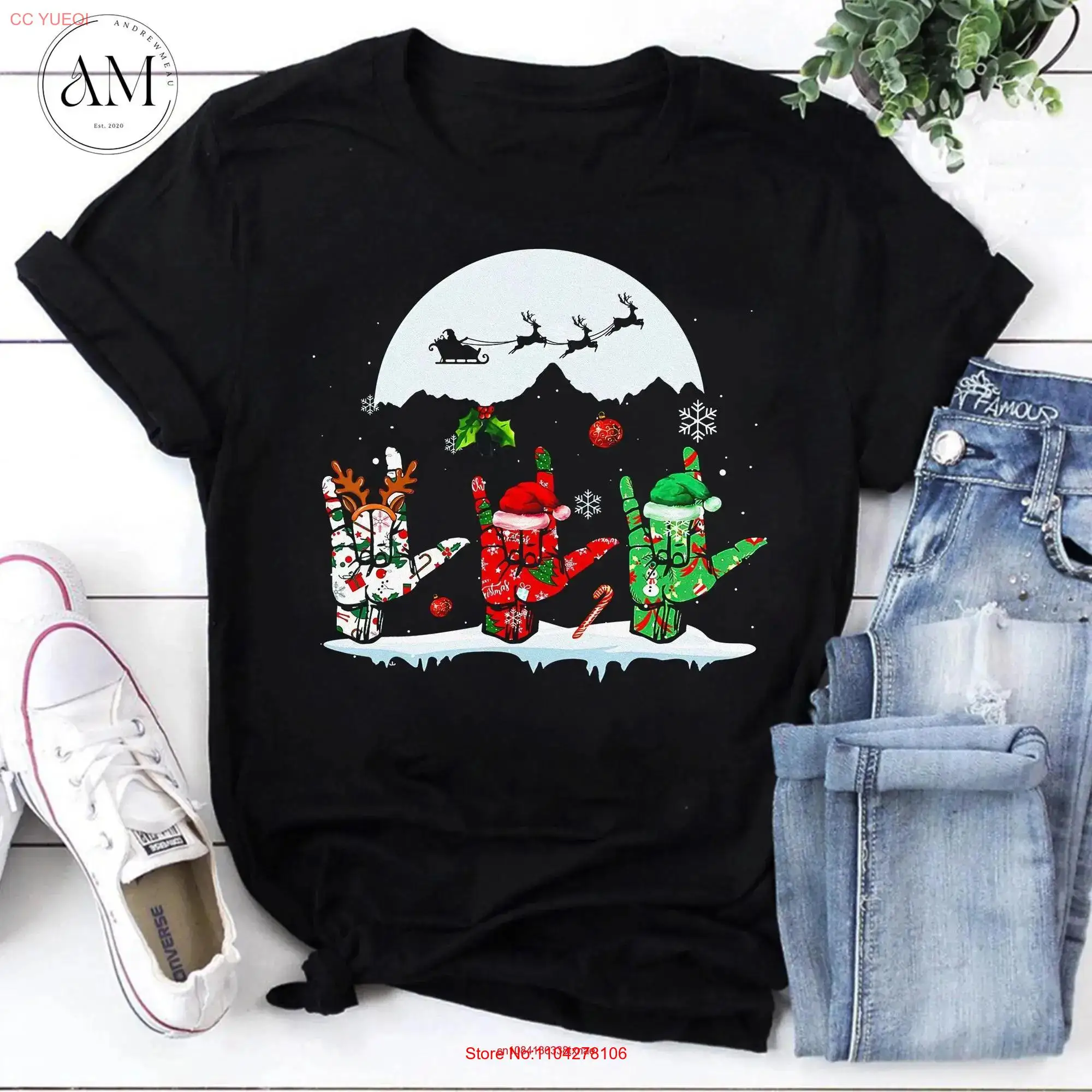 Sign Language Light Christmas Reindeer Santa Hat Asl Vintage T Shirt For GifT long or short sleeves