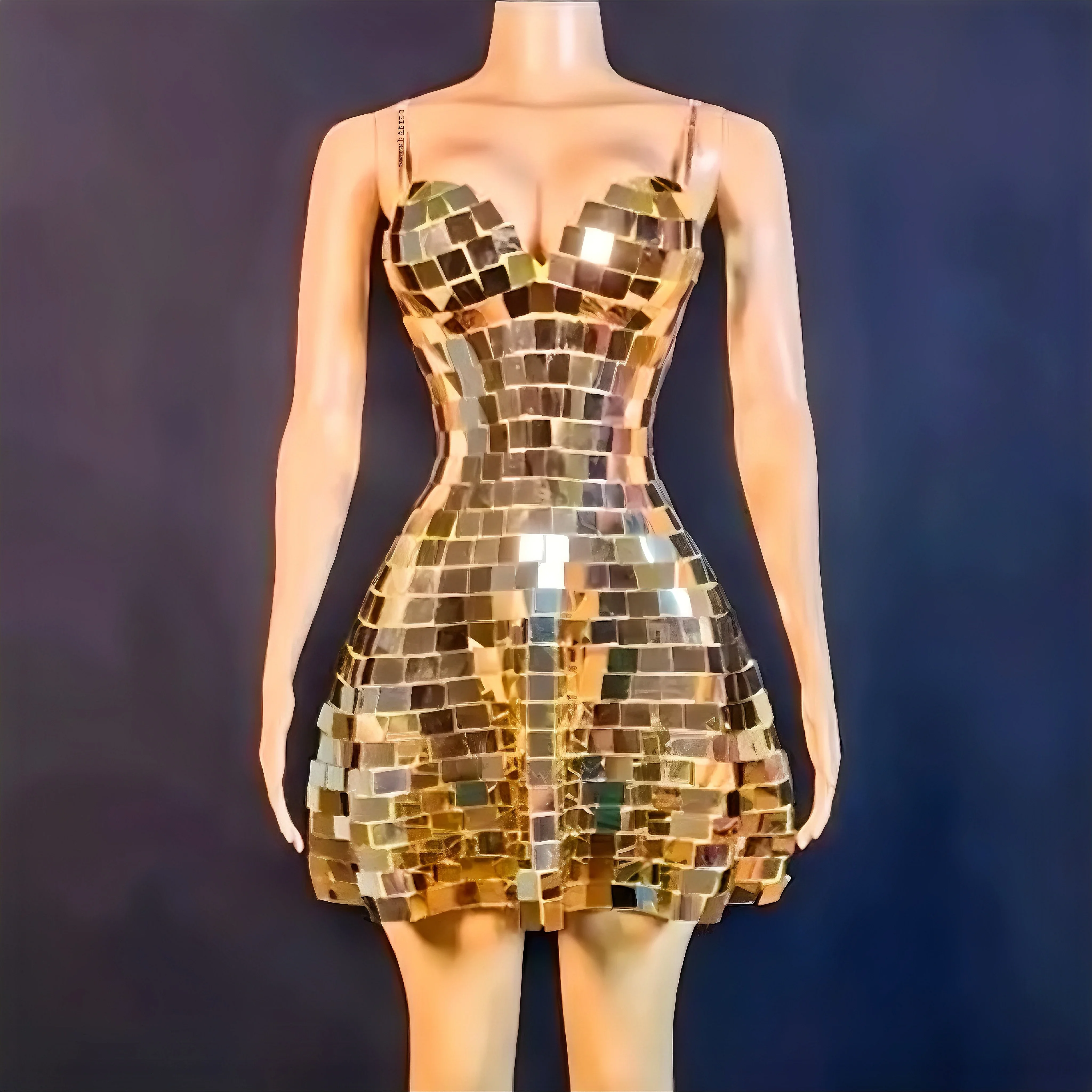 

Shinning Mirror Surface Sliver Golden Nightclub Performance Stage Wear Sexy Sheath Mini Dress Birthday Evening Party Dress