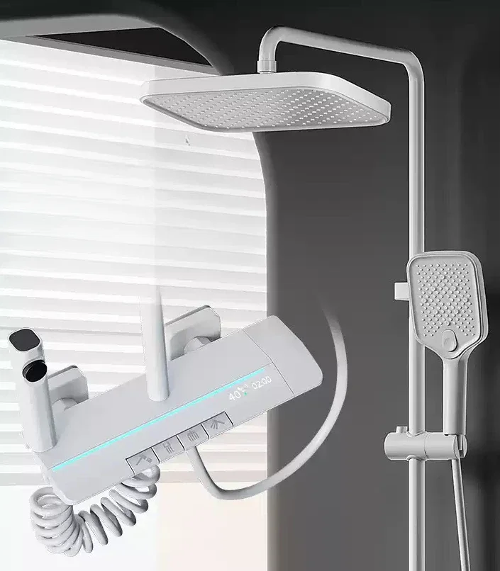 

Серый душевой набор с пианино и кнопками, внешний предмет для ванной комнаты, горячая и холодная ванная комната, полностью медный